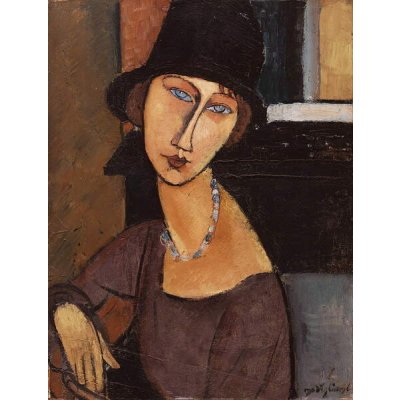 Modigliani, Amedeo - Obrazová reprodukce Jeanne Hebuterne wearing a hat, (30 x 40 cm)