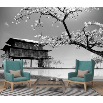 Coloriqa fototapeta Pagoda a Sakura Japonsko 1404 Materiál: Vinyl Premium, Rozměr: 208 x 146 cm L