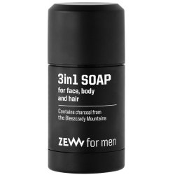 Zew For Men přírodní tuhé mýdlo na obličej tělo a vlasy 3 v 1 (Contains Charcoal from the Bieszczady Mountains) 85 ml