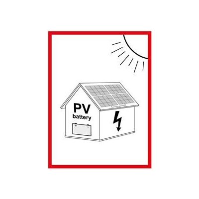 Označení FVE na budově s baterií - PV symbol - bezpečnostní tabulka, plast 2 mm (A6) 105 x 148 mm – Zboží Mobilmania