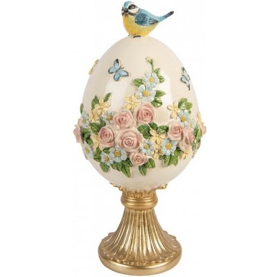 Clayre & Eef Béžovo-zlatá dekorace vajíčko s květy a ptáčkem - Ø 16*33 cm – Hledejceny.cz