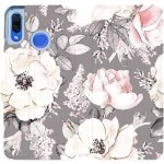 Pouzdro Mobiwear parádní flip Huawei Nova 3 - MX06S Květy na šedém pozadí – Zboží Mobilmania