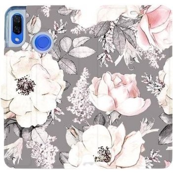 Pouzdro Mobiwear parádní flip Huawei Nova 3 - MX06S Květy na šedém pozadí