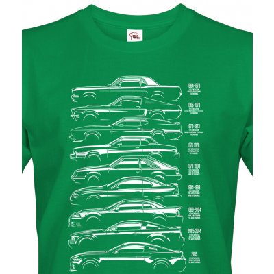 Bezvatriko.cz pánské tričko Ford Mustang History Silhouette Canvas pánské tričko s krátkým rukávem 1868 Zelená – Zboží Mobilmania