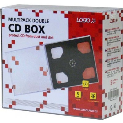 Box na 2ks CD, 10,4mm, průhledný, černý tray, 5-pack, Logo – Zboží Mobilmania
