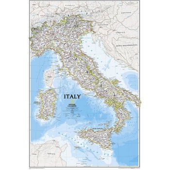 National Geographic Itálie - nástěnná mapa Classic 60 x 85 cm Varianta: bez rámu v tubusu, Provedení: laminovaná mapa v lištách