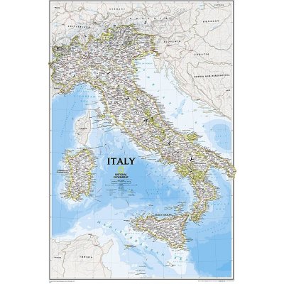 National Geographic Itálie - nástěnná mapa Classic 60 x 85 cm Varianta: bez rámu v tubusu, Provedení: laminovaná mapa v lištách – Zboží Dáma