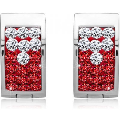 Šperky eshop Ocelové náušnice stříbrná barva červený pás vykládaný čirými a červenými zirkony S83.14