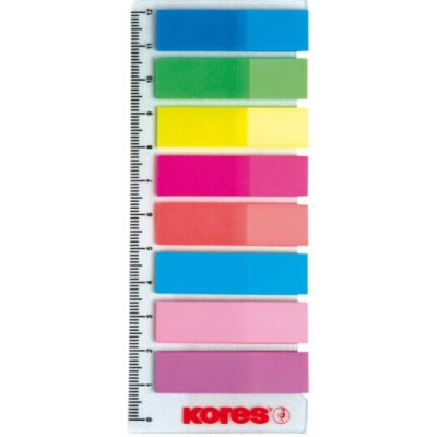 Samolepicí záložky plastové Kores 12 × 45 mm, neon, na pravítku 12 cm, 8 × 25 ks – Hledejceny.cz