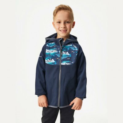 Unuo dětská softshellová bunda s fleecem temně modrá tučňáci – Zboží Mobilmania