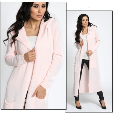 Fashionweek Dlouhý kardigan s kapsami a kapuci NB5655 světle růžová – Zboží Mobilmania
