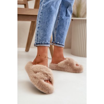 Dámské chlupaté pantofle na tlusté podešvi Lavitera béžové – Zboží Dáma