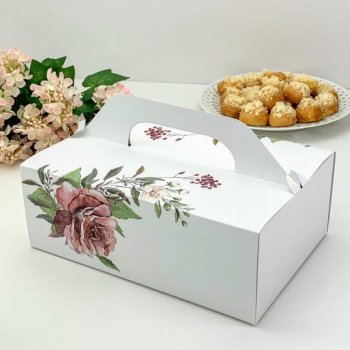 Krabička na výslužku maxi - bílá s růží