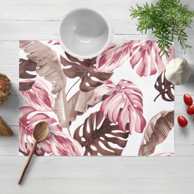 Biante bavlna prostírání Sandra SA-227 Hnědé a starorůžové tropické listy na bílém 30x40cm – Hledejceny.cz