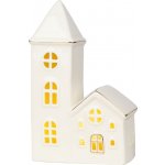 Dekorace MagicHome Domeček s kostelem LED bílý porcelán 11,2 x 5,5 x 17,4 cm – Hledejceny.cz