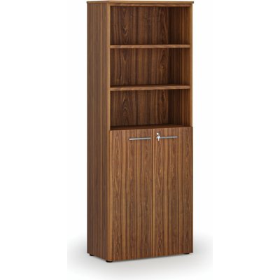 Primo Kombinovaná kancelářská skříň WOOD, dveře na 3 patra, 2128 x 800 x 420 mm, ořech – Hledejceny.cz