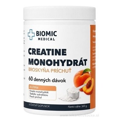BIOMIC Creatine Monohydrát Broskev prášek 60 dávek 360 g – Hledejceny.cz