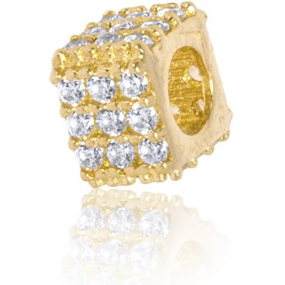 Gemmax Jewelry Zlatý provlékací přívěsek na řetízek hranatý korálek na náramek se zirkony GLPYB 15711 – Zboží Mobilmania