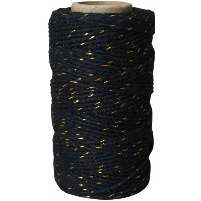 Bella Rose Bavlněný provázek 50 m – Black / Gold, černá barva, textil – Zboží Dáma