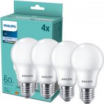 Philips 4x LED žárovka E27 A60 9W = 60W 806 lm 4000K denní bílá Milk – Zboží Mobilmania