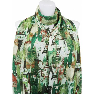 Biju dámský teplý obdélníkový šál 3015-35 abstraktní kočky se zlatou nitkou zelené 7200672-5 – Zboží Dáma