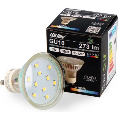 LED line LED žárovka GU10 se stříbrným okrajem, 3W, 273lm, 120° [241925] Studená bílá – Hledejceny.cz