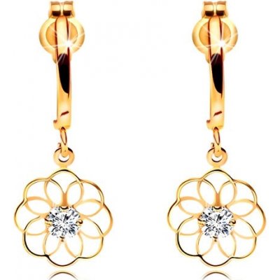 Šperky eshop diamantové ze žlutého zlata visící květ s blýskavým briliantem BT177.54 – Zbozi.Blesk.cz