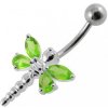 Piercing Šperky4U stříbrný piercing do pupíku vážka sv. zelená BP01188-G