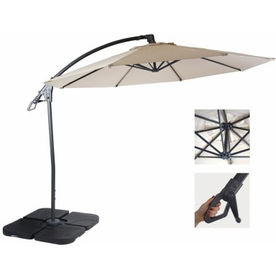 Mendler Deštník Deluxe Traffic Light HWC-D14, slunečník, kulatý 3m Polyester Alu/Steel 14kg krémově bílý se stojanem – Zboží Mobilmania