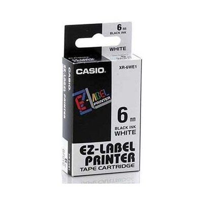 Casio XR-6WE1, 6mm x 8m, černý tisk/bílý podklad, originální páska