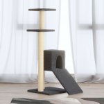 VidaXL Kočičí strom s domečkem, pelíškem a rampou šedý 35 x 54 x 92 cm – Hledejceny.cz