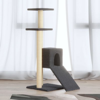 VidaXL Kočičí strom s domečkem, pelíškem a rampou šedý 35 x 54 x 92 cm – Hledejceny.cz