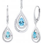 SILVEGO luxusní stříbrný set šperků s pravým světle modrým Swiss Blue Topazem a zirkony náušnice a přívěsek FWS10130LBT – Zboží Mobilmania