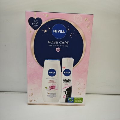 Nivea Rose Care sada sprchový gel Rose & Almond Oil 250 ml + antiperspirant Black & White Invisible Clear 150 ml