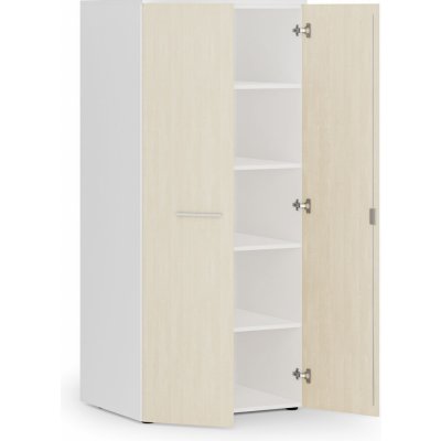 Primo Kancelářská policová skříň WHITE s dveřmi, 1781 x 800 x 600 mm, bílá/bříza – Sleviste.cz