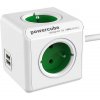 Prodlužovací kabely ALLOCACOC Rozbočka PowerCube EXTENDED 1,5m dlouhý kabel zásuvka 4x 250V/16A+2 USB porty zelená 8718444085812