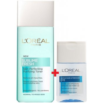L'Oréal Paris Sublime Fresh pleťová voda normální a smíšená pleť 200 ml + jemný odličovač očí 125 ml dárková sada