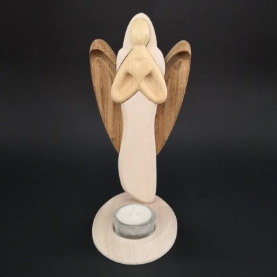 AMADEA Dřevěný svícen anděl se srdcem, barevný, masivní dřevo, výška 25 cm – Hledejceny.cz