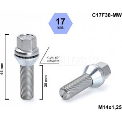 Kolový šroub M14x1,25x38 kužel pohyblivý, klíč 17, C17F38-MW, výška 65 mm