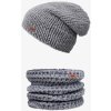 Dětská čepice Doke Set Merino pletená čepice a háčkovaný nákrčník roy medium grey