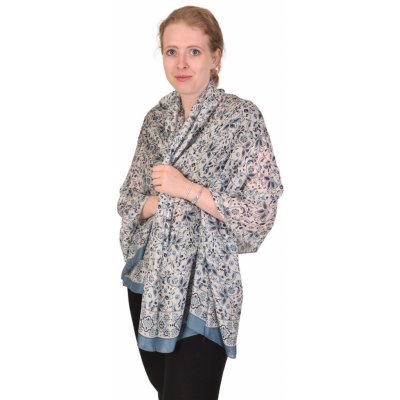 Sanu Babu sárong z hedvábí s potiskem květin modro-bílý – Hledejceny.cz