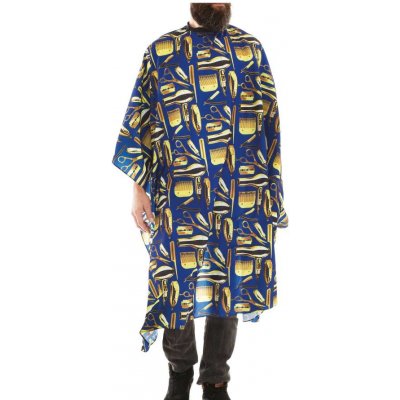 Xanitalia Kadeřnický plášť Barber TWIN BLUE na stříhání modrý podklad zlaté nástroje vodoodpudivý polyester – Zboží Mobilmania