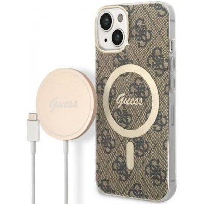 Pouzdro Guess case + charger set Apple iPhone 14 Plus 4G Print MagSafe hnědé