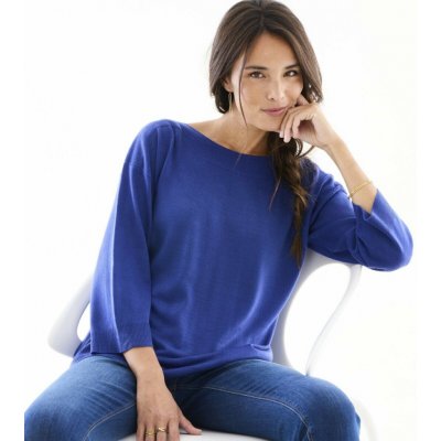 Pulovr s lodičkovým výstřihem a 7/8 rukávy tmavě modrá – Sleviste.cz