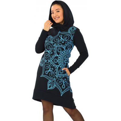 Himalife Šatomikina s maxi kapucí Ayra černá s tyrkysovou – Zboží Dáma