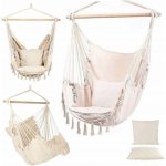 ShopJK ZÁVĚSNÉ BRAZILSKÉ KŘESLO XXL BÉŽOVÉ + 2X POLŠTÁŘ – Zboží Dáma