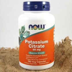 NOW Potassium Citrate draslík jako citrát draselný 99 mg x 180 rostlinných kapslí