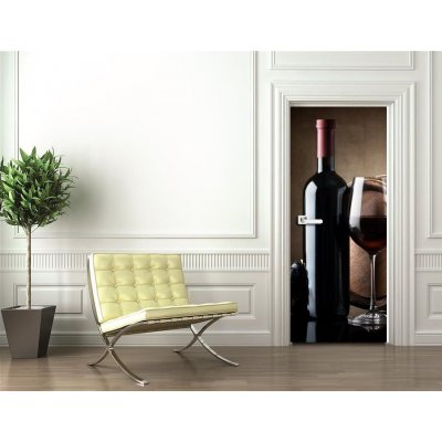 WEBLUX 58889785 Samolepka na dveře fólie Red wine and wooden barrel Červené víno a dřevěné barel rozměry 90 x 220 cm – Zbozi.Blesk.cz