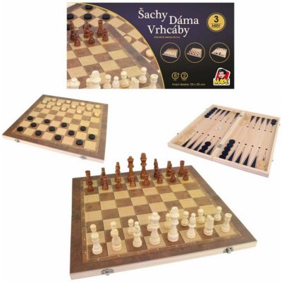 DŘEVO Hra Šachy Dáma Backgammon 30x30cm 3v1 *SPOLEČENSKÉ HRY* – Zboží Mobilmania