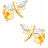 Náušnice Šperky Eshop ve žlutém zlatě blýskavé vážky zrníčkovité diamanty na křídlech BT502.21